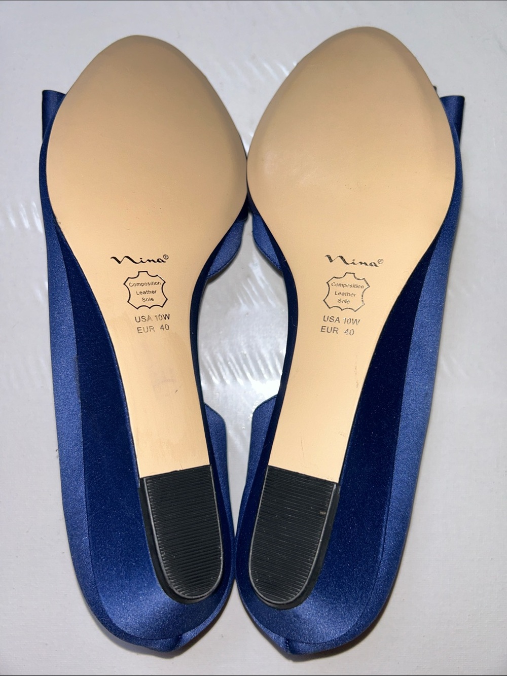 NWOB Nina Contesa D’Orsay Navy Blue Satin Peep Toe Flats w/ Bow & Rhinestone 10W - Picture 9 of 9